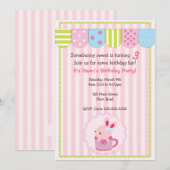 Little Bunny in Cup Girl Birthday Party Kaart (Voorkant / Achterkant)