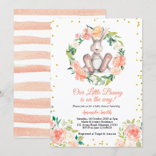 Little Bunny is onderweg naar Pasen Baby shower Kaart