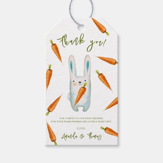 Little Bunny met wortelen - baby shower bedankt Cadeaulabel (Voorkant)
