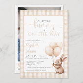 Little Bunny Neutral Baby shower Foto QR-code Kaart (Voorkant / Achterkant)