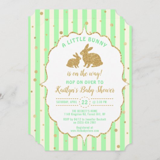 Little Bunny Neutral Easter Baby shower Invitation Kaart (Voorkant / Achterkant)