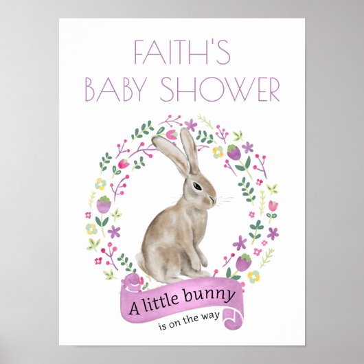 Little Bunny Personalized Spring Baby shower Poster (Voorkant)