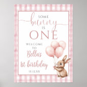 Little Bunny Pink 1st Birthday Welcome Sign Poster (Voorkant)
