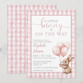 Little Bunny Pink Balloons Girl Baby shower Kaart (Voorkant / Achterkant)