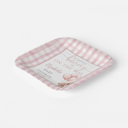 Little Bunny Pink Balloons Girl Baby shower Papieren Bordje (Gebogen)