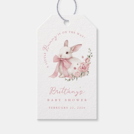 Little Bunny Pink Bow Baby Shower Cadeaulabel (Voorkant)