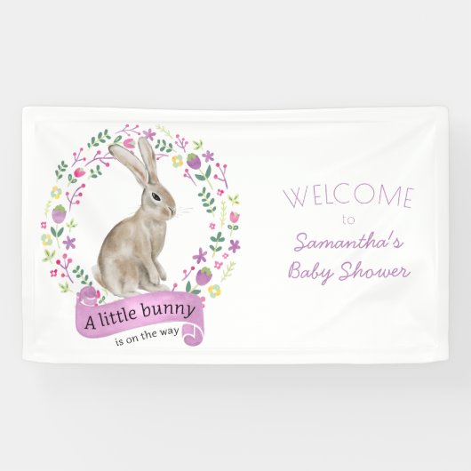 Little Bunny Rabbit en  Flowers Baby shower Spandoek (Horizontaal)