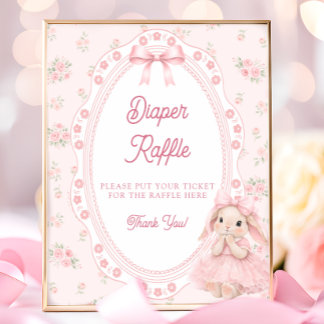 Little Bunny Roze Strik Baby Shower Luier Raffle Poster