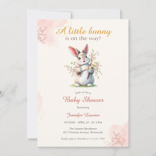 Little Bunny Schattige Floral Easter Baby shower Kaart (Voorkant)