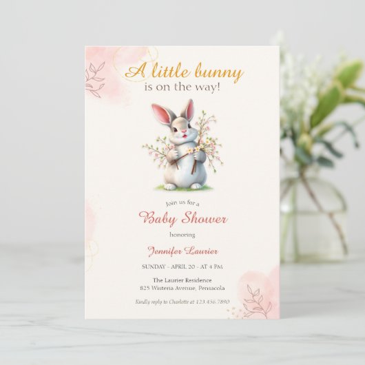 Little Bunny Schattige Floral Easter Baby shower Kaart (Staand voorkant)