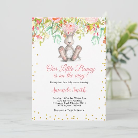 Little Bunny Spring Baby shower Uitnodiging (Staand voorkant)