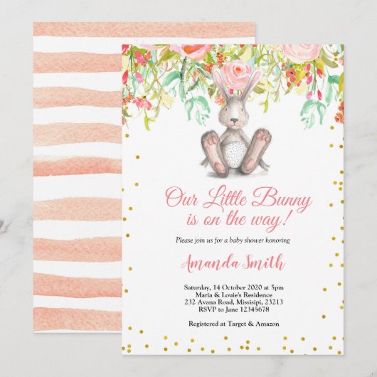 Little Bunny Spring Baby shower Uitnodiging (Voorkant / Achterkant)