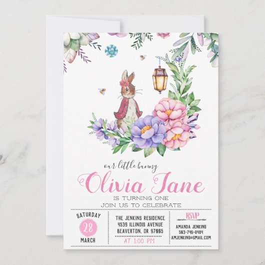 Little Bunny Spring Birthday Kaart (Voorkant)