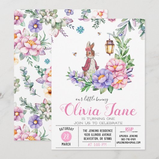 Little Bunny Spring Birthday Kaart (Voorkant / Achterkant)