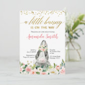 Little Bunny Spring Floral Baby shower Kaart (Staand voorkant)