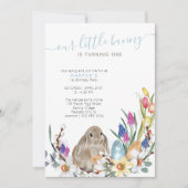 Little Bunny Spring Flower and Rabbit 1st Birthday Kaart (Voorkant)