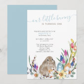Little Bunny Spring Flower and Rabbit 1st Birthday Kaart (Voorkant / Achterkant)