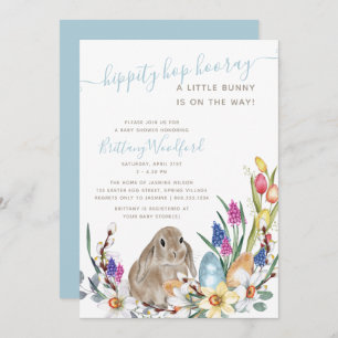 Little Bunny Spring Flower and Rabbit Baby shower Kaart