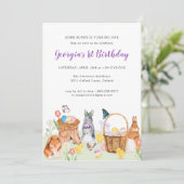 Little Bunny Spring Greenery Birthday Invitation (Staand voorkant)
