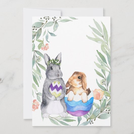 Little Bunny Spring Greenery Birthday Invitation (Achterkant)