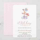 Little Bunny Stork Polka Dots Baby shower Kaart (Voorkant / Achterkant)