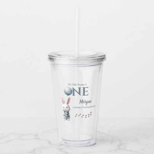 Little Bunny Turning One Blue Boys 1st Birthday Acryl Drinkbeker (Voorkant)