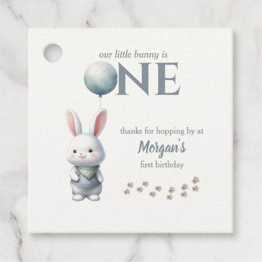 Little Bunny Turning One Blue Boys 1st Birthday Bedankjes Labels (Voorkant)