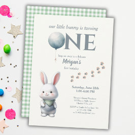 Little Bunny Turning One Blue Boys 1st Birthday Kaart