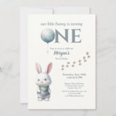Little Bunny Turning One Blue Boys 1st Birthday Kaart (Voorkant)