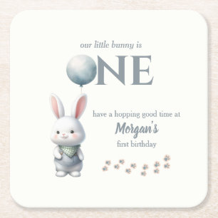 Little Bunny Turning One Blue Boys 1st Birthday Kartonnen Onderzetters