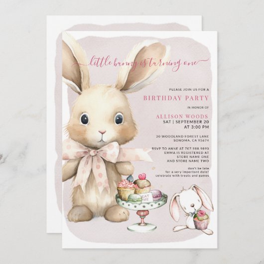 Little Bunny White Rabbit Eerste Verjaardag Kaart (Voorkant / Achterkant)