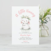 Little Bunny Wildflower krans Baby Meisje Douche Kaart (Staand voorkant)