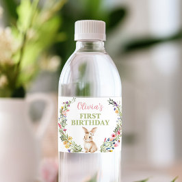 Little Bunny Wildflower Verjaardagsfeestje Waterfles Etiket