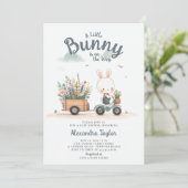 Little Bunny Wildflower Wagon Blauw Baby Jongen Do Kaart (Staand voorkant)