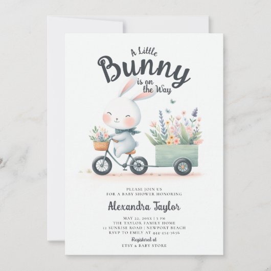 Little Bunny Wildflower Wagon Schattige Baby Boy S Kaart (Voorkant)