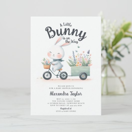 Little Bunny Wildflower Wagon Schattige Baby Boy S Kaart (Staand voorkant)