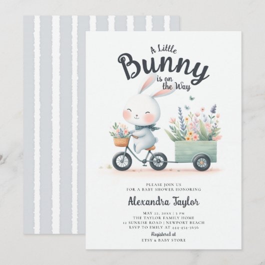 Little Bunny Wildflower Wagon Schattige Baby Boy S Kaart (Voorkant / Achterkant)