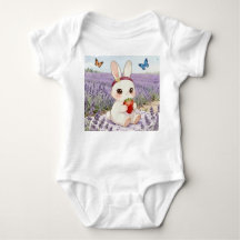 Little Bunny with Strawberry in Lavender Field