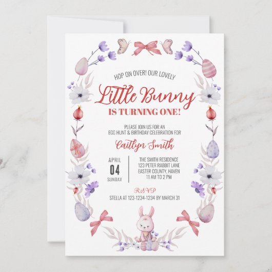 Little Bunny wordt één, lente verjaardag Kaart (Voorkant)