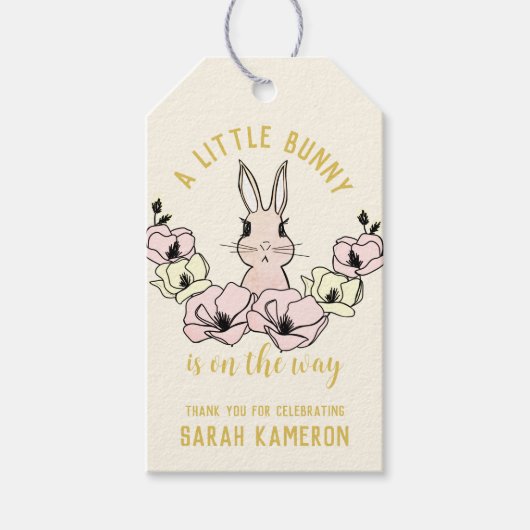 Little Bunny Yellow Flower Baby shower Cadeaulabel (Voorkant)