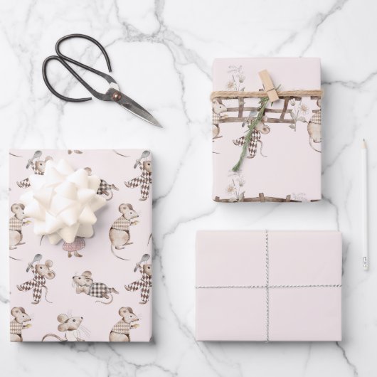 Little Busy Brown Mice Baby Inpakpapier Vel (Voorkant)