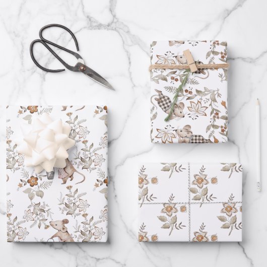 Little Busy Brown Mice Baby Inpakpapier Vel (Voorkant)