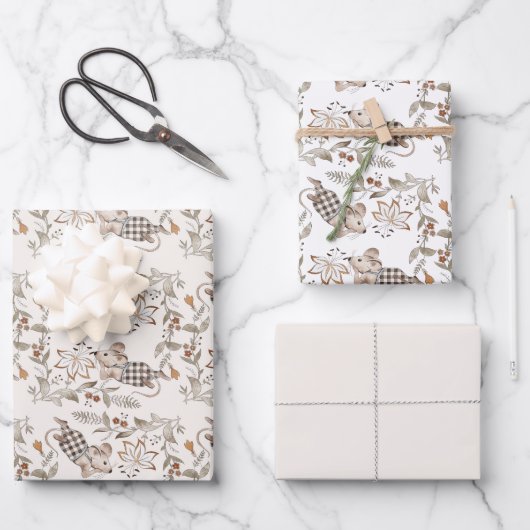 Little Busy Brown Mice Baby Inpakpapier Vel (Voorkant)