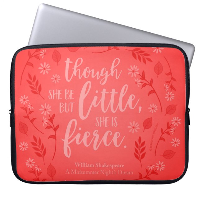 Little but Fierce William Shakespeare Red Floral Laptop Sleeve (Voorkant)
