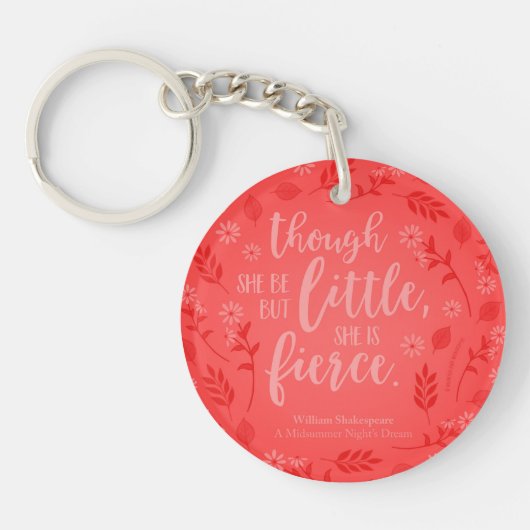 Little but Fierce William Shakespeare Red Floral Sleutelhanger (Voorkant)