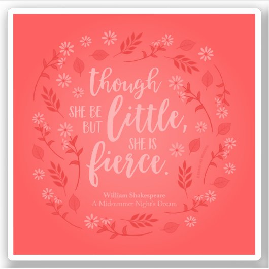 Little but Fierce William Shakespeare Red Floral Sticker (Voorkant)