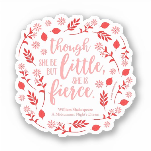 Little but Fierce William Shakespeare Red Floral Sticker (Voorkant)