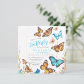 Little Butterfly 1st Birthday Invitation Feestdagenkaart (Staand voorkant)