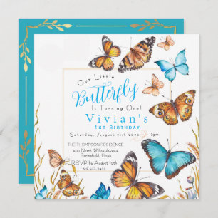 Little Butterfly 1st Birthday Invitation Feestdagenkaart