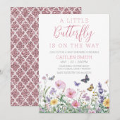 Little Butterfly Baby shower Floral Waterverf Kaart (Voorkant / Achterkant)